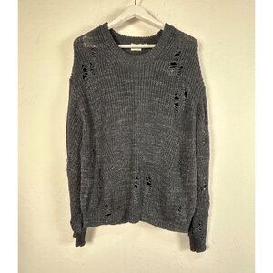 Adriano Goldschmied Distressed Gray Knit Crew Neck Sweater Medium Pullover NWOT